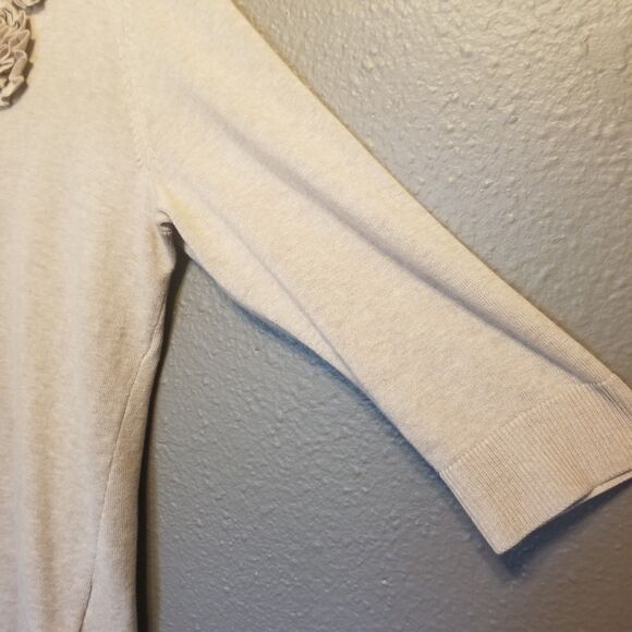 Christopher Banks L Cardigan Sweater Button 3D Floral Trim 100% Cotton Preppy - Picture 4 of 11